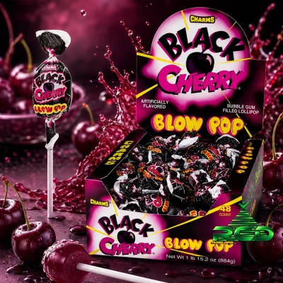 CHARMS BLOW POP BLACK CHERRY 25¢ - 48CT/ DISPLAY